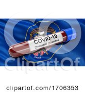 Poster, Art Print Of Us State Flag Of Utah Waving In The Wind With A Positive Covid 19 Blood Test Tube