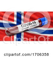 Poster, Art Print Of Flag Of Norway Waving In The Wind With A Positive Covid 19 Blood Test Tube