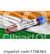 Poster, Art Print Of Flag Of India Waving In The Wind With A Positive Covid 19 Blood Test Tube