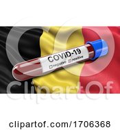 Poster, Art Print Of Flag Of Belgium Waving In The Wind With A Positive Covid 19 Blood Test Tube