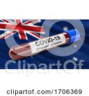 Poster, Art Print Of Flag Of Australia Waving In The Wind With A Positive Covid 19 Blood Test Tube