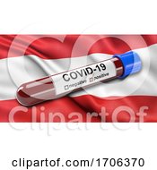 Poster, Art Print Of Flag Of Austria Waving In The Wind With A Positive Covid 19 Blood Test Tube