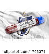 Poster, Art Print Of Us State Flag Of Massachusetts Waving In The Wind With A Positive Covid 19 Blood Test Tube