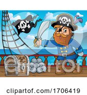 Poster, Art Print Of Pirate Captain Holding A Sword On A Ship Deck