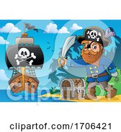 Poster, Art Print Of Pirate Captain Holding A Sword On A Beach