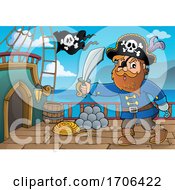 Poster, Art Print Of Pirate Captain Holding A Sword On A Ship Deck