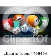 Poster, Art Print Of Bingo Lottery Balls On Honeycomb And Brushed Metal Background With Magnifiers