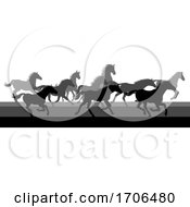Poster, Art Print Of Running Horses Silhouette Herd