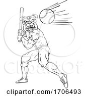 Bulldog Baseball Player Mascot Swinging Bat
