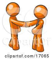 Orange Man Wearing A Tie Shaking Hands With Another Upon Agreement Of A Business Deal Clipart Illustration by Leo Blanchette #COLLC17065-0020