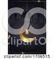 Poster, Art Print Of Ramadan Kareem Background With Gold Crescent And Lantern