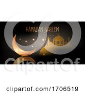 Poster, Art Print Of Ramadan Kareem Banner With Crescent And Mosque Design