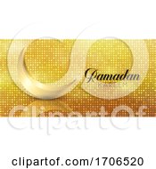 Poster, Art Print Of Ramadan Kareem Banner With Gold Crescent