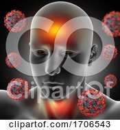 3D Male Medical Figure With Fever Sore Throat And Covid 19 Virus Cells