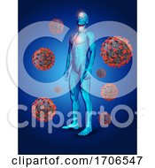 Poster, Art Print Of 3d Medical Background With Male Figure And Covid 19 Virus Cells