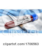 Flag Of Argentina Waving In The Wind With A Positive Covid 19 Blood Test Tube by stockillustrations