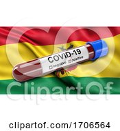 Poster, Art Print Of Flag Of Bolivia Waving In The Wind With A Positive Covid 19 Blood Test Tube