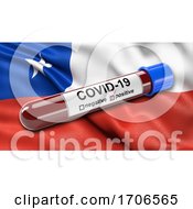 Poster, Art Print Of Flag Of Chile Waving In The Wind With A Positive Covid 19 Blood Test Tube