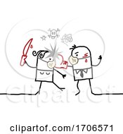 Poster, Art Print Of Stick Couple Wearing Covid 19 Face Masks And Fighting