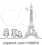 Stick Family Wearing Covid 19 Face Masks By The Eiffel Tower