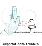 Stick Man Wearing And Gloved Hand Stopping The Covid Virus