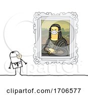 Stick Man Wearing A Covid Face Mask And Looking At Mona Lisa Wearing One Too by NL shop