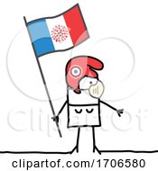 Stick Woman Wearing A Covid Face Mask And Holding A French Flag