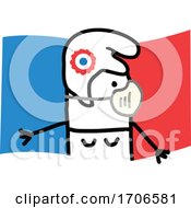 Stick Woman Wearing A Covid Face Mask Over A French Flag by NL shop