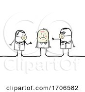 Poster, Art Print Of Stick Doctors Wearing Covid Face Masks And Discussing A Sick Patient