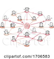 Poster, Art Print Of Stick People Wearing Covid Face Masks In A Network