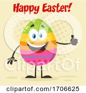Colorful Egg Mascot Giving A Thumb Up Under Happy Easter Text