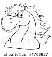 Poster, Art Print Of Cartoon Black And White Happy Horse Head