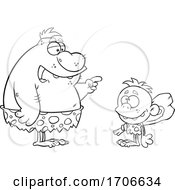 Poster, Art Print Of Cartoon Black And White Caveman Dad Teaching His Son About Clubs