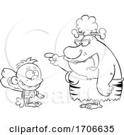 Poster, Art Print Of Cartoon Black And White Cave Woman Teaching Her Son About A Club