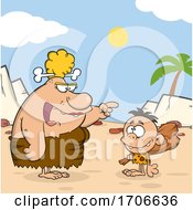 Cartoon Cave Woman Teaching Her Son About A Club