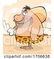 Cartoon Caveman With A Giant Meat Drumstick