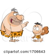 Cartoon Caveman Dad Teaching His Son About Clubs