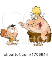 Poster, Art Print Of Cartoon Cave Woman Teaching Her Son About A Club