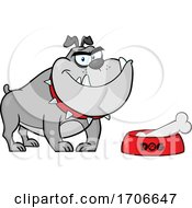 Poster, Art Print Of Cartoon Gray Bulldog By A Dish With A Bone