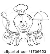 Poster, Art Print Of Cartoon Black And White Chef Octopus