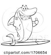 Poster, Art Print Of Cartoon Black And White Surfer Shark