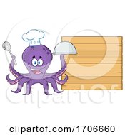 Poster, Art Print Of Cartoon Chef Octopus By A Sign