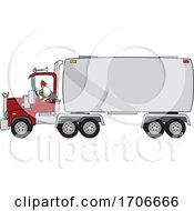 Cartoon Male Trucker Wearing A Mask And Backing Up A Truck
