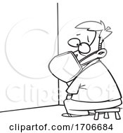 Cartoon Man Wearing A Mask And Sitting In The Corner On Time Out