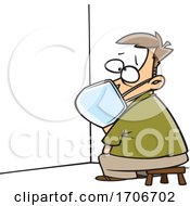 Poster, Art Print Of Cartoon Man Wearing A Mask And Sitting In The Corner On Time Out