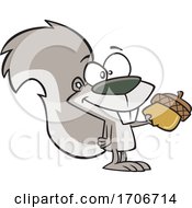 Cartoon Squirrel Giving An Acorn
