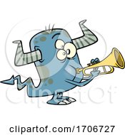 Poster, Art Print Of Cartoon Monster Playing A Trumpet