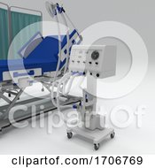 Poster, Art Print Of 3d Hospital Bed With Respirator