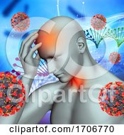 Poster, Art Print Of 3d Medical Background With Covid 19 Virus Cells And Male Figure With Fever And Sore Throat
