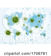 Poster, Art Print Of Medical Background With Virus Cells On A World Map